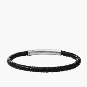 Woven Black Skinny Braided Leather Bracelet