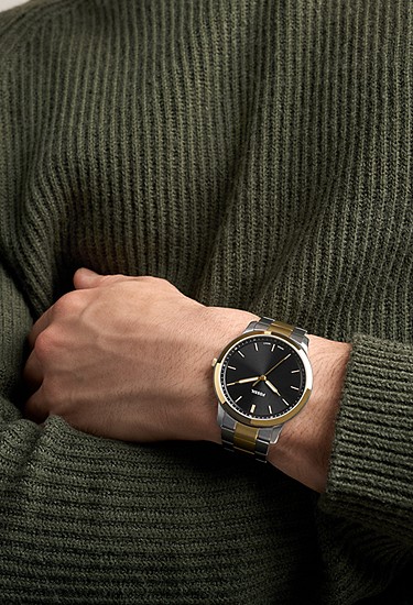 Minimalist 44mm Three-Hand Two-Tone Stainless Steel Watch - Image 2