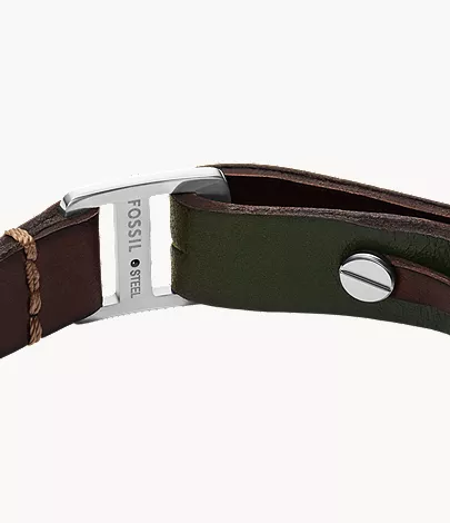 Machine Rugged Green and Brown Leather Strap Bracelet - Image 4