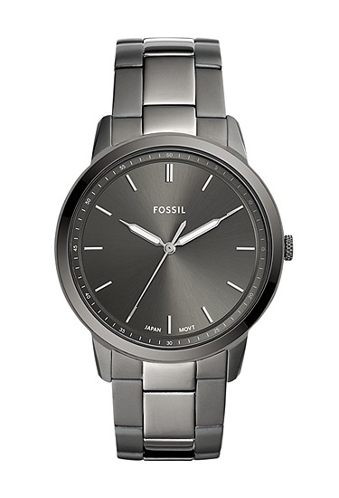 Minimalist 44mm Three-Hand Smoke Stainless Steel Watch