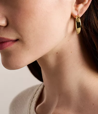 Ellis Domed Collection Large Gold-Tone Stainless Steel Hoop Earrings - Image 2