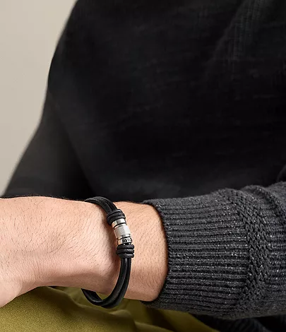 Machine Rondelles Black Leather Multi-Strand Bracelet - Image 6