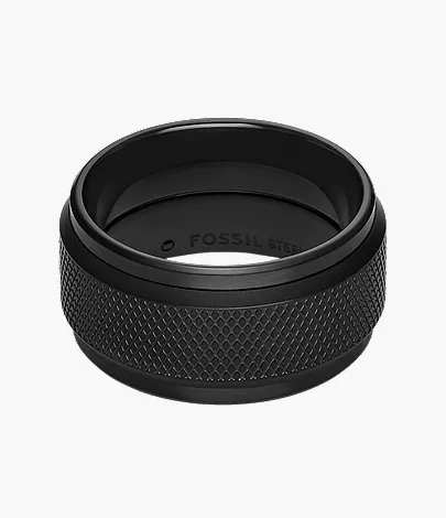 Machine Knurled Texture Black Stainless Steel Band Ring - Image 3