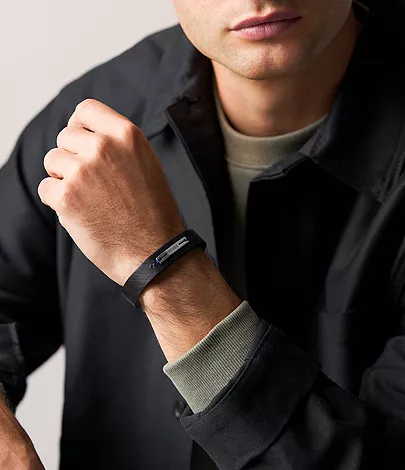 Machine Rugged Midnight Blue and Black Leather Strap Bracelet - Image 2