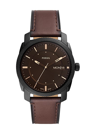 Machine 42mm Three-Hand Date Brown Leather Watch