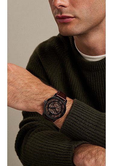 Townsman 44mm Automatic Dark Brown Leather Watch - Image 3