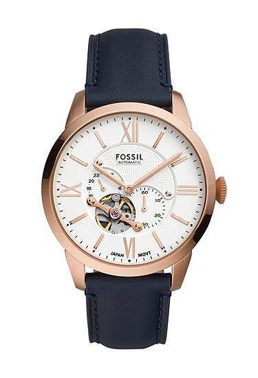 Townsman 44mm Automatic Navy Leather Watch