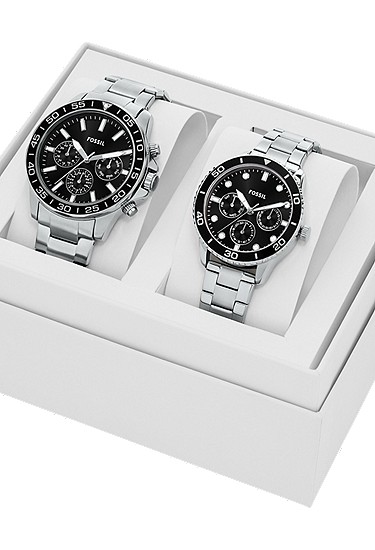 His and Hers Multifunction Stainless Steel Watch Set - Image 5