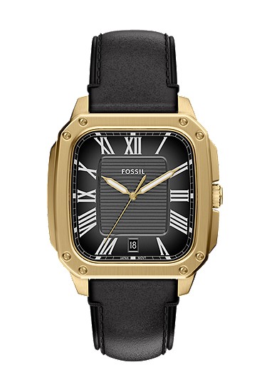 Crosby 42mm Three-Hand Black Leather Watch