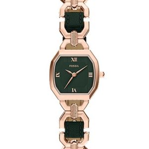 Harlow 22mm Three-Hand Green Leather and Rose Gold-Tone Stainless Steel Watch