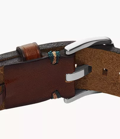 Everett Topstitch Brown Leather Strap Bracelet - Image 4