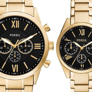 His and Her Chronograph Gold-Tone Stainless Steel Watch Gift Set