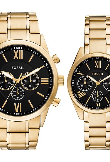 His and Her Chronograph Gold-Tone Stainless Steel Watch Gift Set