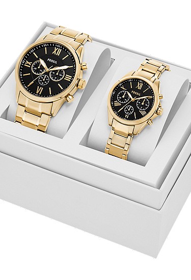 His and Her Chronograph Gold-Tone Stainless Steel Watch Gift Set - Image 5