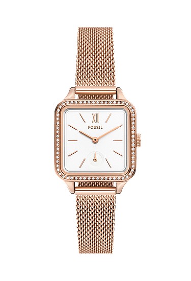 Colleen 28mm Three-Hand Rose Gold-Tone Stainless Steel Mesh Watch