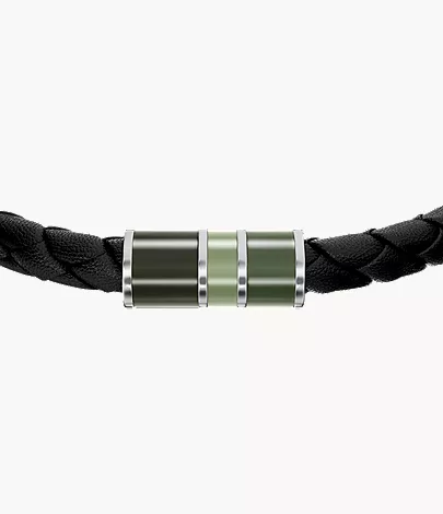 Everett Enamel Black Leather Station Bracelet - Image 3