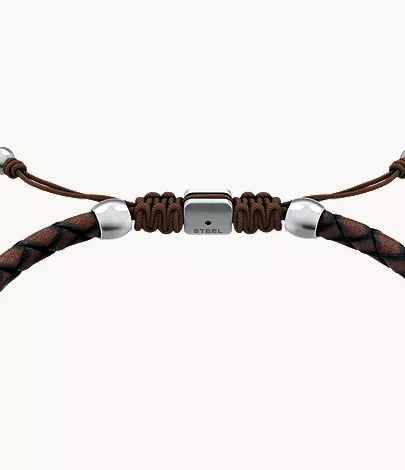 Everett Enamel Brown Leather Station Bracelet - Image 3