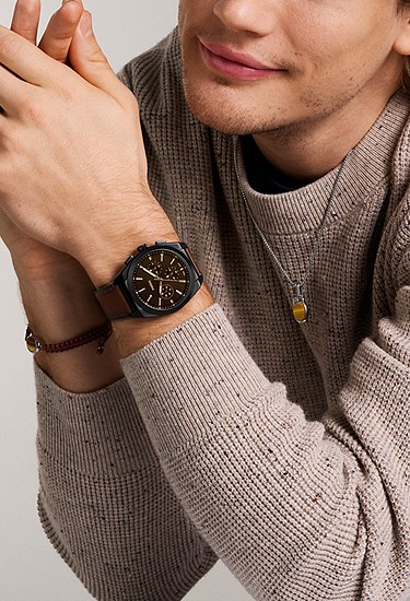 Everett 44mm Chronograph Brown Leather Watch - Image 2
