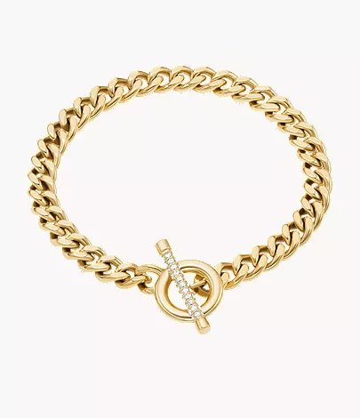 Carlie T-Bar Pav?? Gold-Tone Stainless Steel Toggle Bracelet