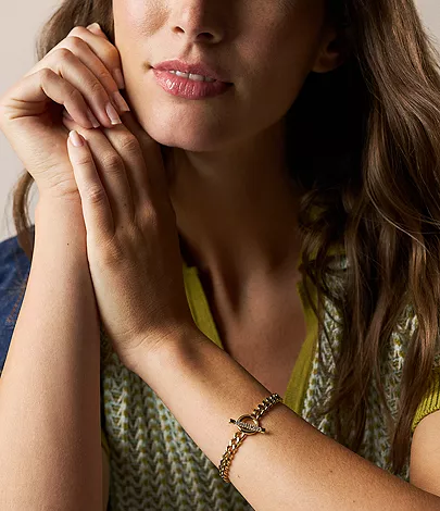 Carlie T-Bar Pav?? Gold-Tone Stainless Steel Toggle Bracelet - Image 2
