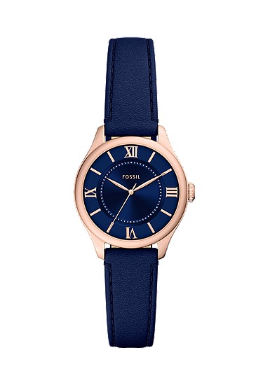Gilmore 28mm Three-Hand Navy Leather Watch