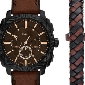 Machine 44mm Chronograph Brown Leather Watch and Bracelet Set