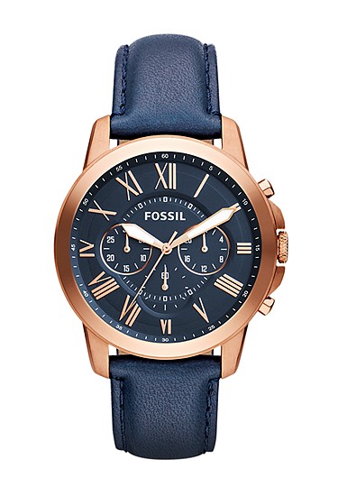 Grant 44mm Chronograph Navy Leather Watch