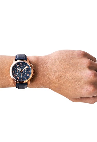 Grant 44mm Chronograph Navy Leather Watch - Image 2