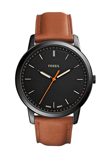 Minimalist 44mm Three-Hand Light Brown Leather Watch