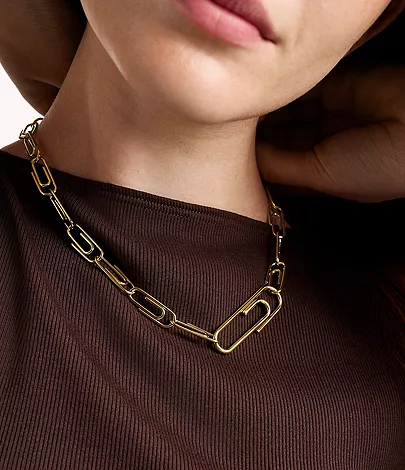 Paperclip Collection Gold-Tone Stainless Steel Chain Necklace - Image 2