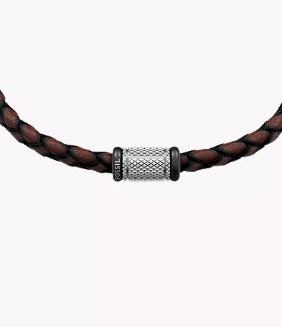 Machine Rondelles Brown Leather Station Bracelet - Image 3