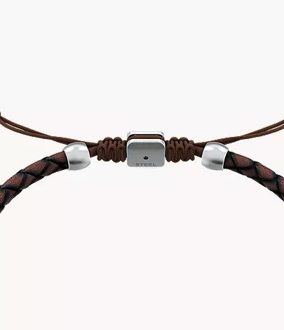 Machine Rondelles Brown Leather Station Bracelet - Image 4