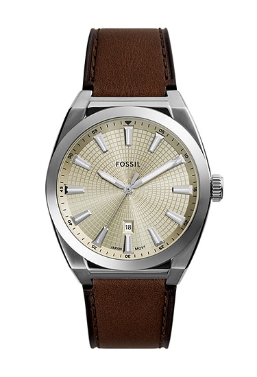 Everett 42mm Three-Hand Date Brown Leather Watch