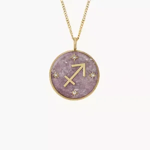 Sagittarius Sutton Zodiac Gold-Tone Stainless Steel Purple Amethyst Pendant Necklace