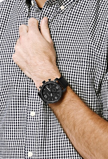 Nate 50mm Chronograph Black Leather Watch - Image 5