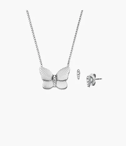 Sutton Stainless Steel Butterfly Necklace and Earrings Gift Set