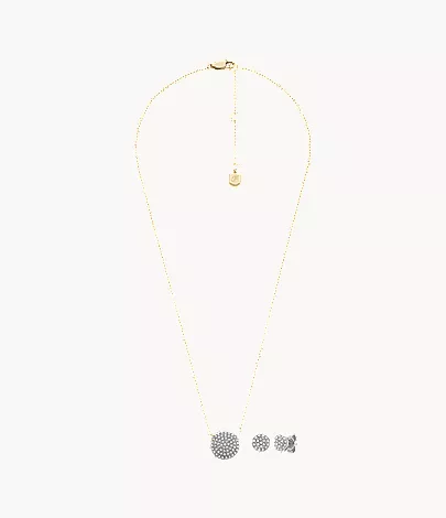 Ellis Glitz Disc Two-Tone Stainless Steel Necklace and Earrings Set - Image 4