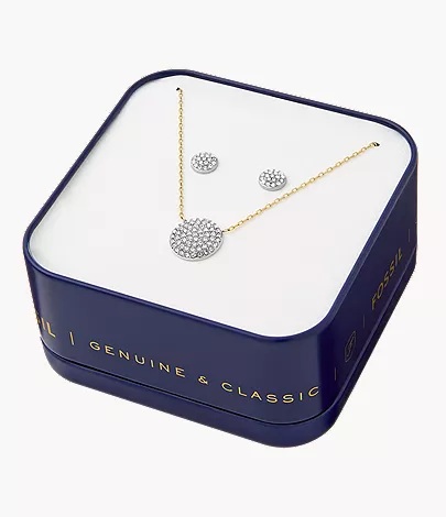 Ellis Glitz Disc Two-Tone Stainless Steel Necklace and Earrings Set - Image 6