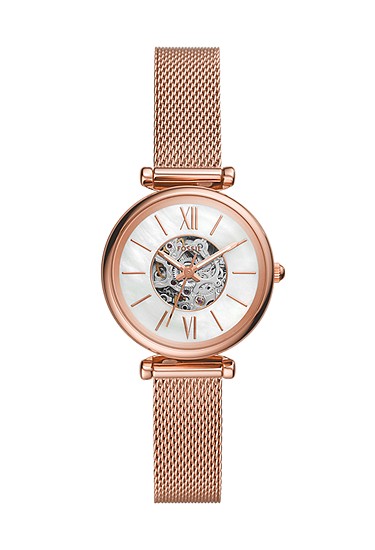 Carlie 28mm Automatic Rose Gold-Tone Stainless Steel Mesh Watch