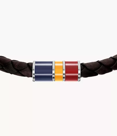 Everett Enamel Brown Leather Station Bracelet - Image 3